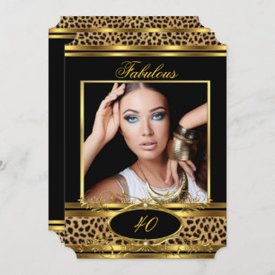 Fabulous Leopard Birthday Party Black Gold Photo Invitation