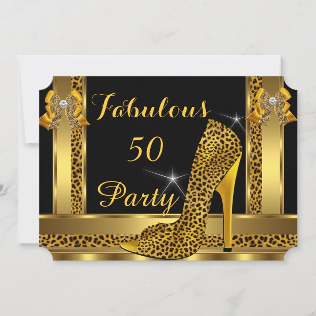 Fabulous Leopard Gold High Heels Birthday Party 2 Invitation (Front)
