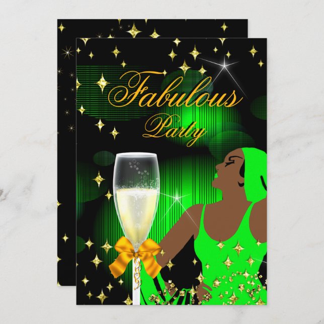 Fabulous Lime Green Glitter Diva Birthday Party Invitation (Front/Back)