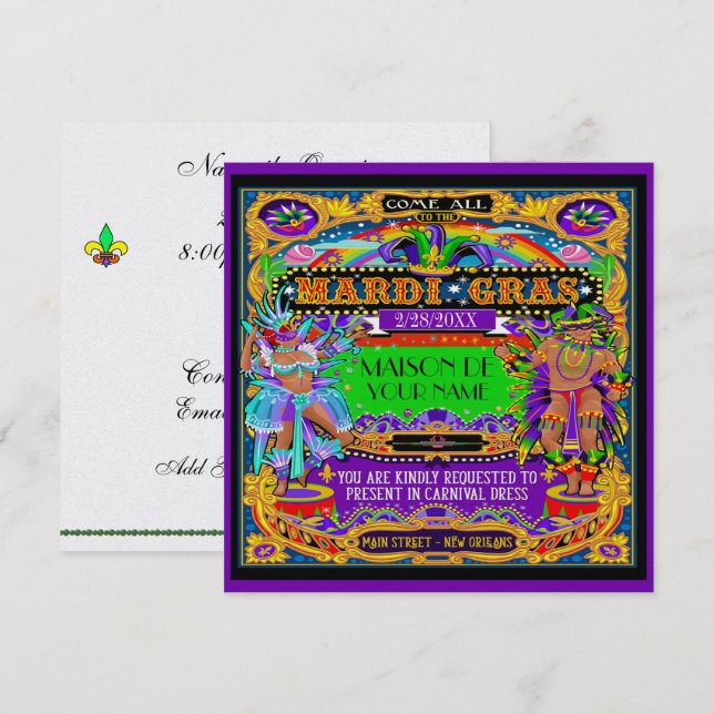 FABULOUS Mardi Gras Carnival Invitation (Front/Back)