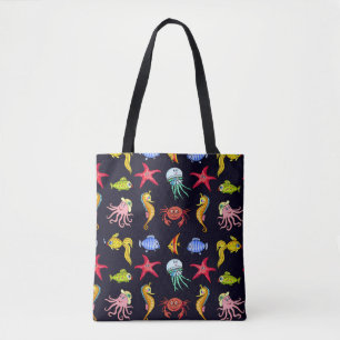 Fabulous nautical pattern with a fun orange sea ho tote bag
