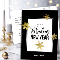 Fabulous New Year Elegant Script Gold Snowflakes