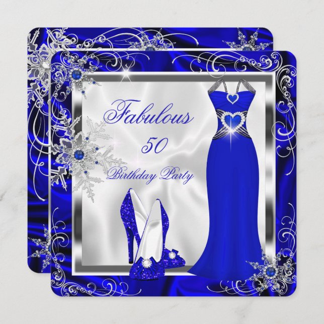 Fabulous Party Royal Blue Silver Dress Heels H9 Invitation (Front/Back)