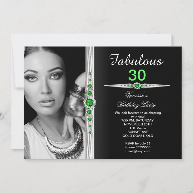 Fabulous Photo Birthday Party Lime Green Black 2 Invitation (Front)
