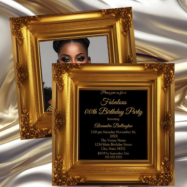Fabulous Photo Birthday Party Ornate Gold Frame Invitation (Creator Uploaded)
