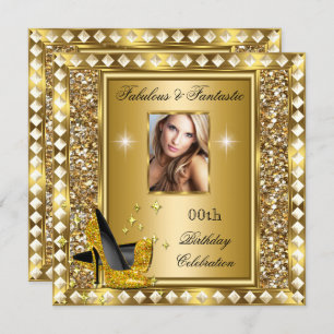 Fabulous Photo Gold Glitz Glam Hollywood Birthday Invitation