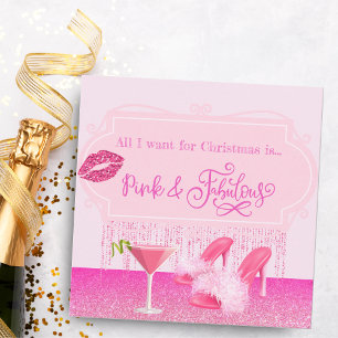 Fabulous Pink Christmas Glamourous girly Holiday Card