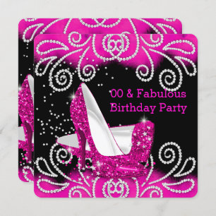 Fabulous Pink Glitter High Heels Birthday Party Invitation