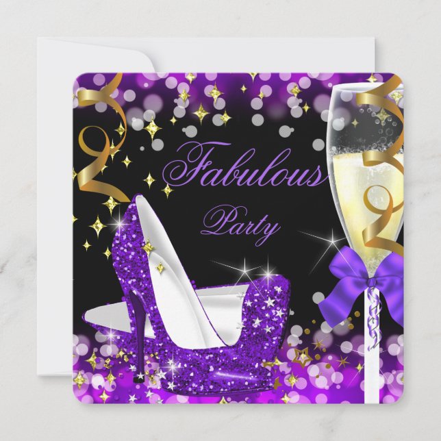 Fabulous Purple Glitter High Heel Birthday Invitation (Front)