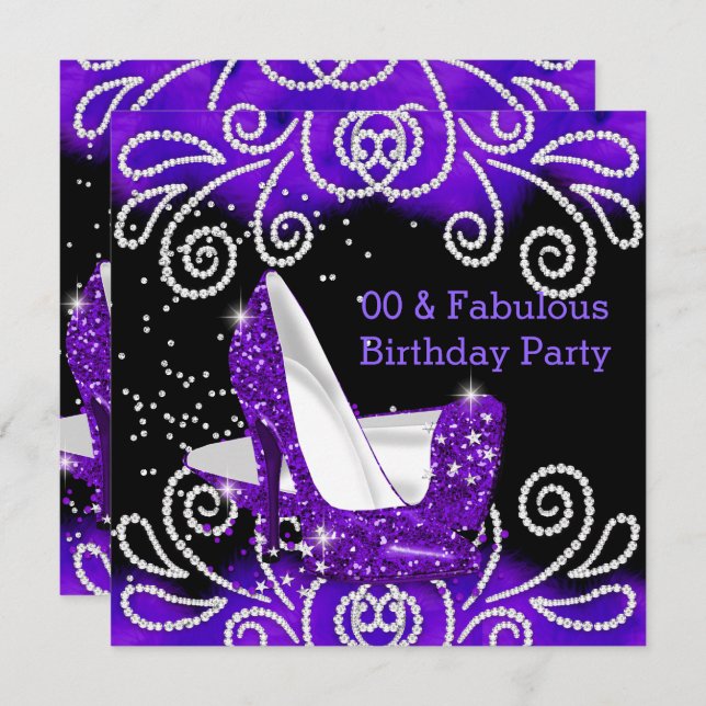 Fabulous Purple Glitter High Heels Birthday Party Invitation (Front/Back)