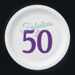 Fabulous Purple Teal Simple Modern 50th Birthday Paper Plate<br><div class="desc">Feeling Fabulous in a fun way for your 50th birthday.
Simple Modern design with Purple and Teal typography.</div>