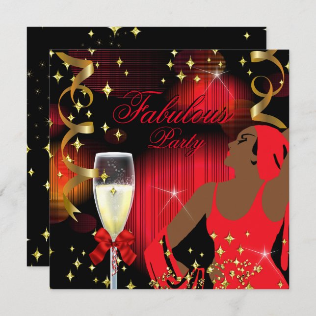 Fabulous Red Glitter Diva Birthday 2 Invitation (Front/Back)
