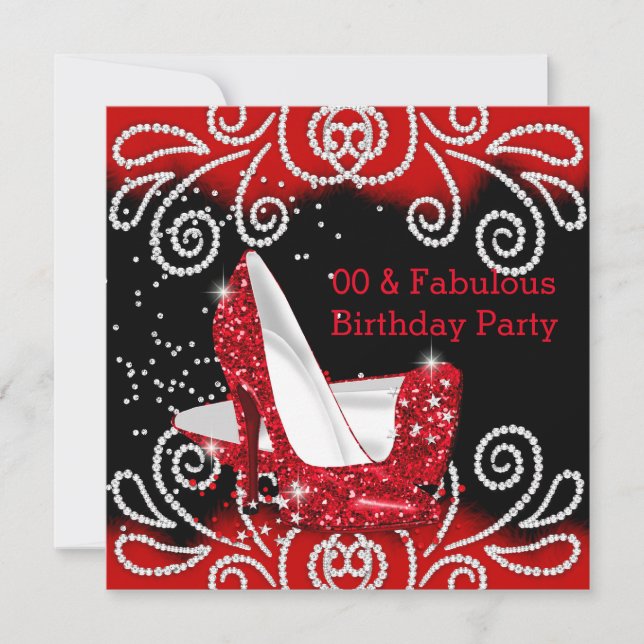 Fabulous Red Glitter High Heels Birthday Party Invitation (Front)
