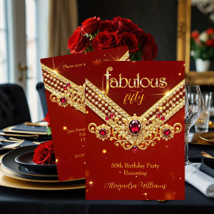 Fabulous Red Gold Diamonds Elegant Birthday Party Invitation