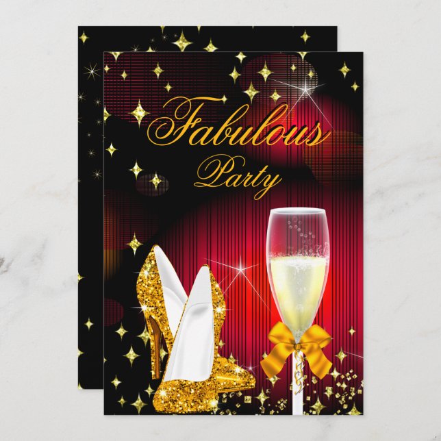 Fabulous Red Gold Glitter High Heels Party Invitation (Front/Back)
