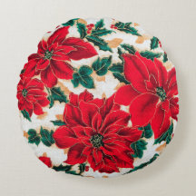 Fabulous Red Poinsettias Round Pillow