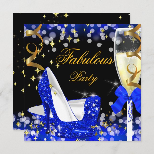 Fabulous Royal Blue Glitter High Heel Birthday Invitation (Front/Back)
