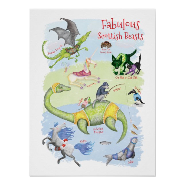 Fabulous Scottish Beasts kids' room glossy poster (Front)