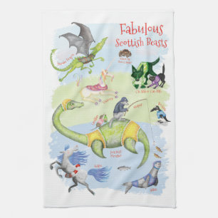 Fabulous Scottish Beasts tea towel