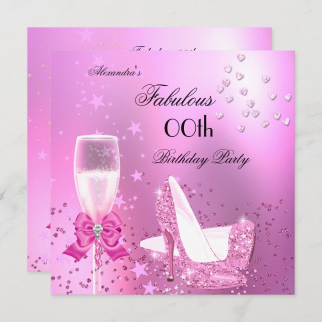 Fabulous Shimmer Light Pink Heels Birthday Invitation (Front/Back)