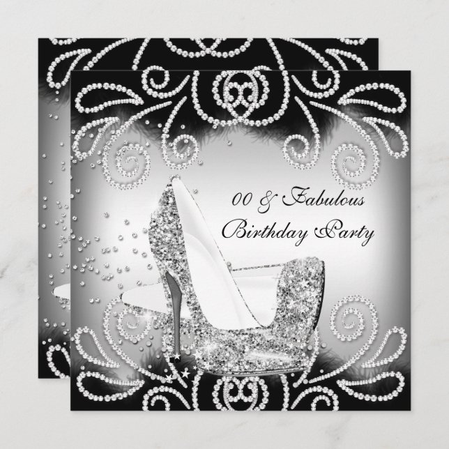 Fabulous Silver Glitter High Heels Birthday Party Invitation (Front/Back)