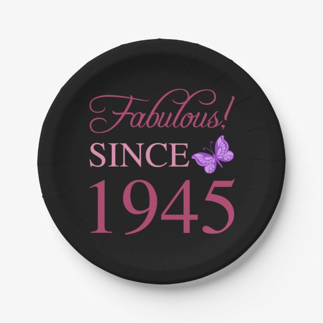 Fabulous Since 1945 80th Birthday Paper Plate (Front)