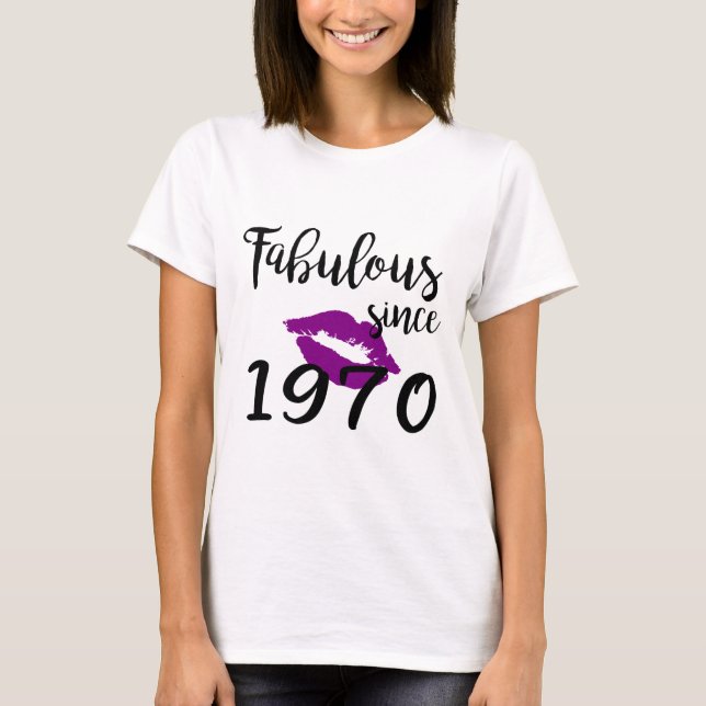 Fabulous Since 1970 Glam Birthday Women Lip Purple T-Shirt (Front)