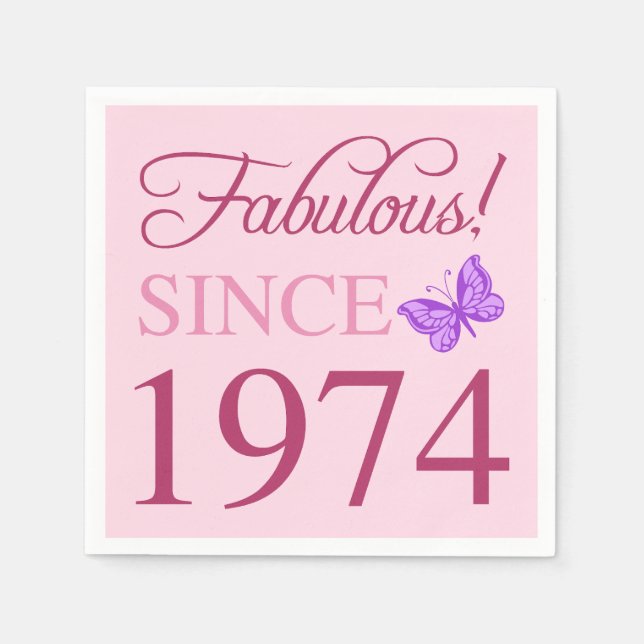 Fabulous Since 1974 50th Birthday Napkin (Front)