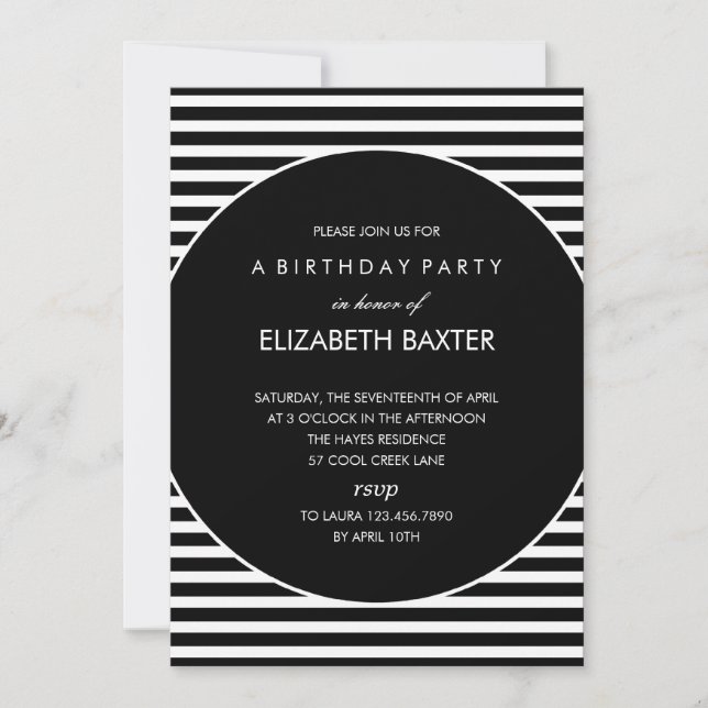Fabulous Stripes General Party Invitation (Black) (Front)