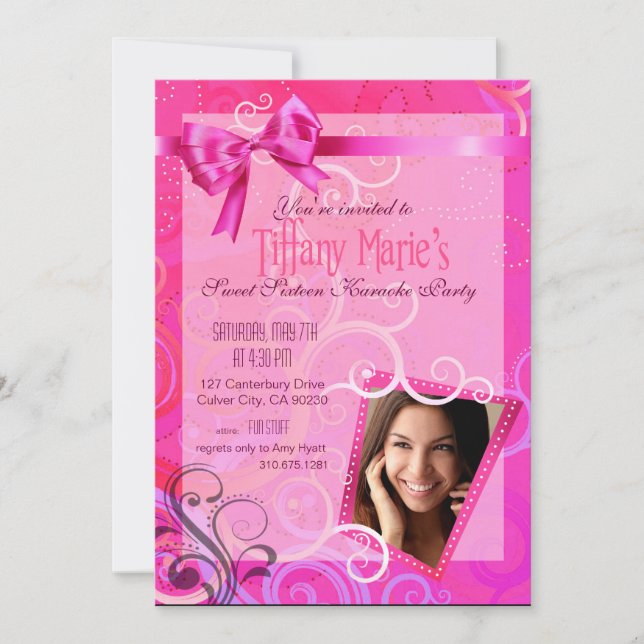 Fabulous Sweet 16 Karaoke Birthday Party Photo Invitation (Front)