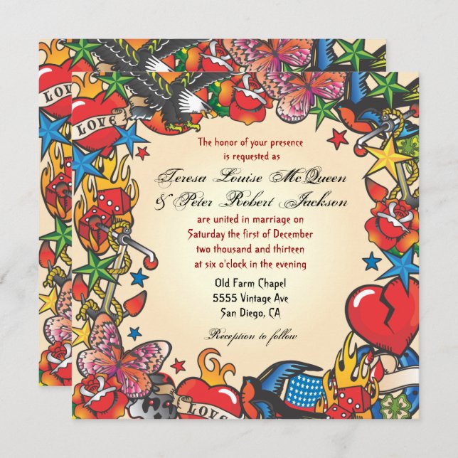 Fabulous Tattoo Wedding Invitations (Front/Back)