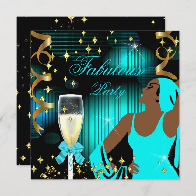Fabulous Teal Blue Glitter Diva Birthday Invitation (Front/Back)