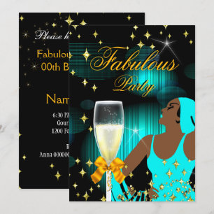 Fabulous Teal Blue Glitter Diva Birthday Party Invitation