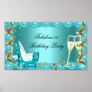 Fabulous Teal Blue Glitter High Heels Champagne BP Poster