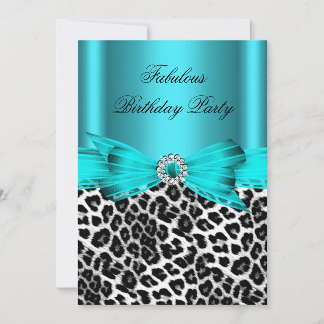 Fabulous Teal Blue Wild Leopard Birthday Party Invitation (Front)