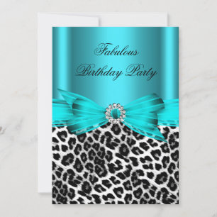 Fabulous Teal Blue Wild Leopard Birthday Party Invitation