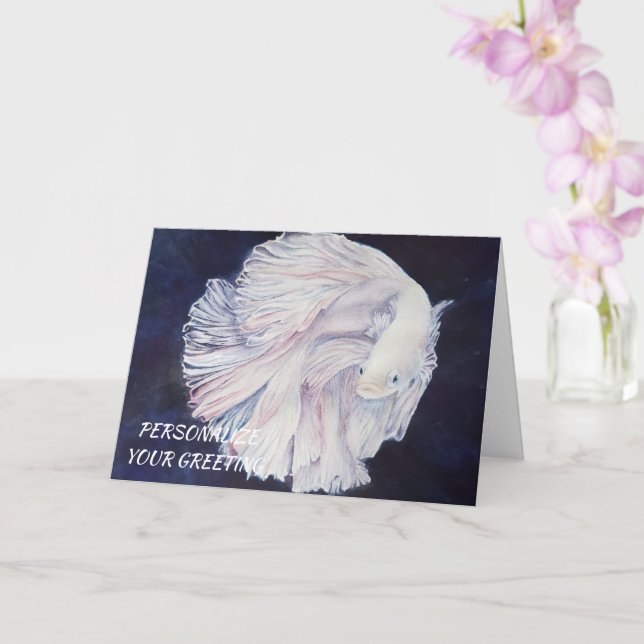 Fabulous White Fighter Fish Customizable Card (Orchid)