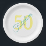 Fabulous Yellow Teal Simple Modern 50th Birthday Paper Plate<br><div class="desc">Feeling Fabulous partying into your 50th birthday.
Simple modern design with Yellow and Teal typography</div>