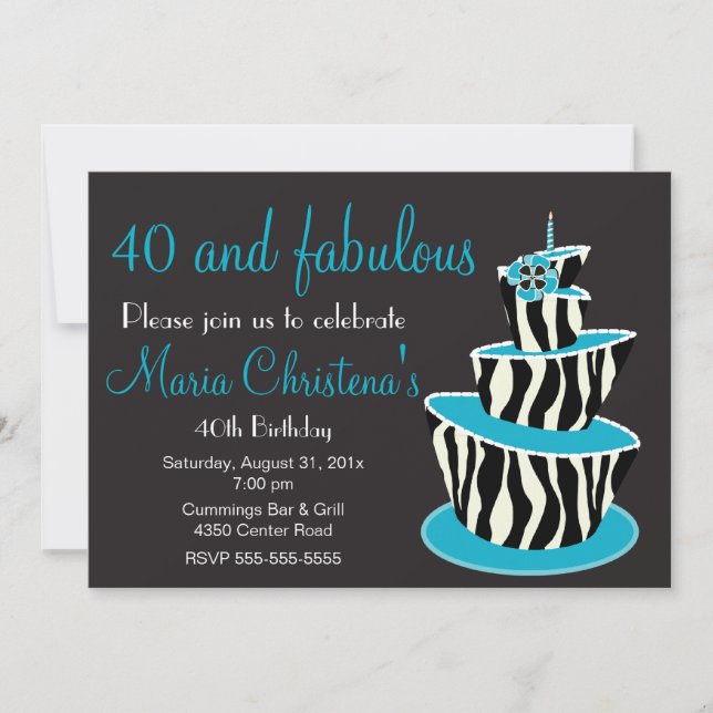 Fabulous Zebra Birthday Party Invitation (Blue) (Front)