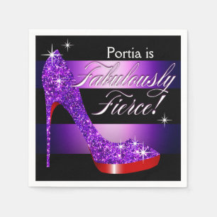 Fabulously Fierce Glittery Stiletto Stripe purple Napkin