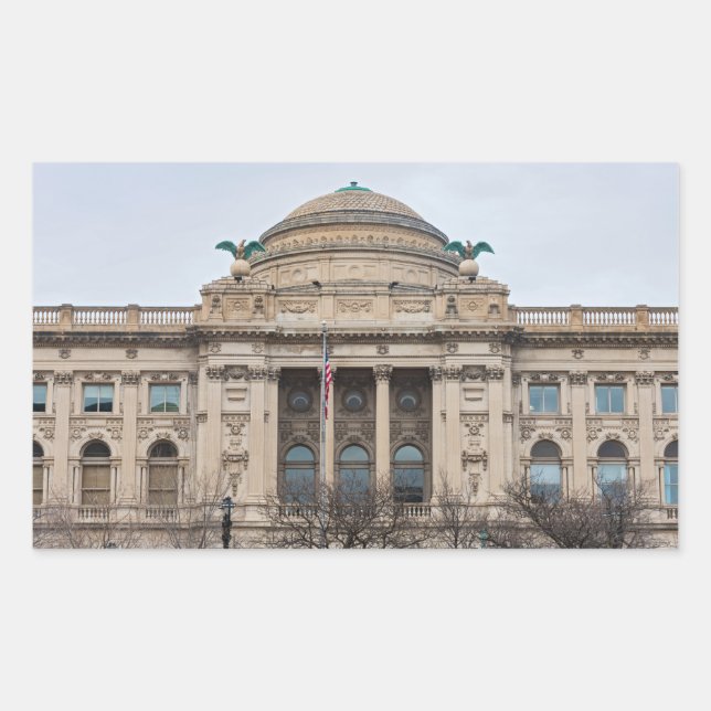 facade of landmark milwaukee public library  rectangular sticker (Front)