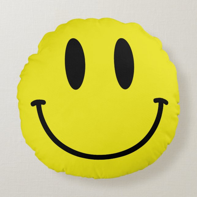Face and Sad Face Yellow Round Pillow (Front)