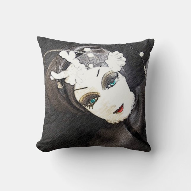 Face Black and White Woman Cushion (Front)