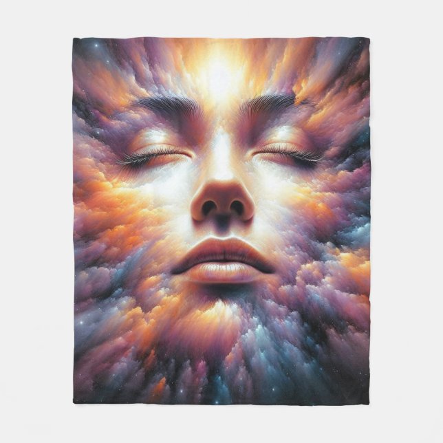 Face Blended with Colourful Clouds Fleece Blanket (Front)