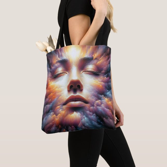 Face Blended with Colourful Clouds Tote Bag (Close Up)