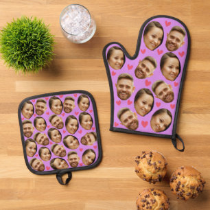 Face Custom Photo Heart Couple Lavender Oven Mitt & Pot Holder Set