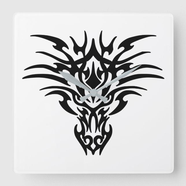Face-Dragon Tattoo Square Wall Clock (Front)