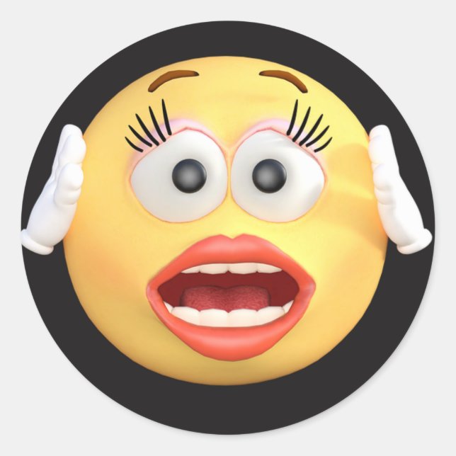 Face Emoji with Surprised Face Classic Round Sticker (Front)