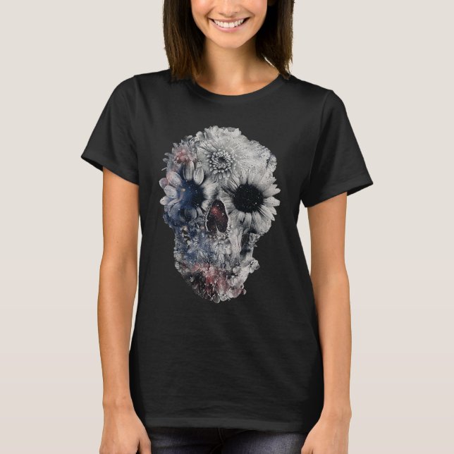 Face Floral Skull Skeleton Halloween Costume T-Shirt (Front)