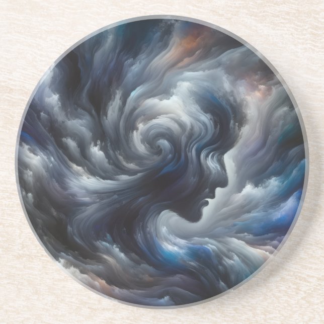 face in clouds Surreal Fantasy Art Coaster (Front)